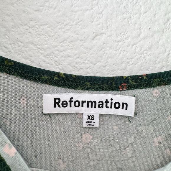 Reformation Edita Knit Dress Coriander Green Floral Tie Strap Midi Size XS - Picture 4 of 5